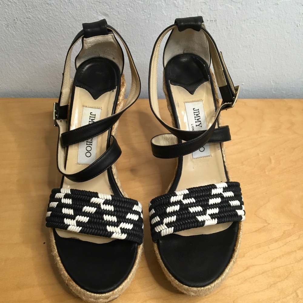 Jimmy Choo Espadrille Sandals in Black and White